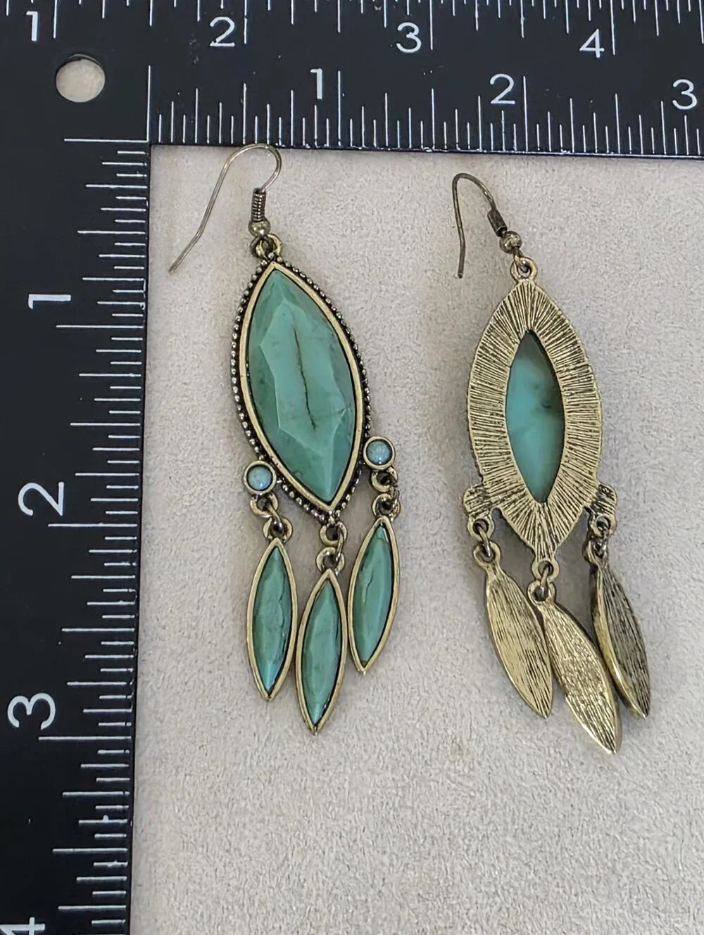 Stony Boho Turquoise Chandelier Dangle Earrings Antique Brass Southwest